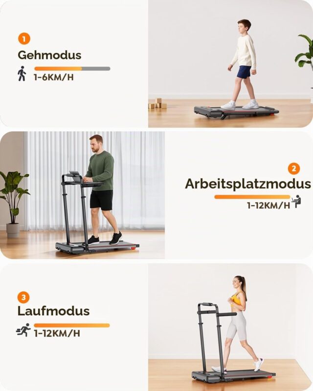 Faltbares Laufband mit Griffen und verstellbarer Höhe, 10 % Neigung Gehunterlage für Zuhause, 2,5 PS Motorlaufmaschinen, 12 km/h faltbares Laufband mit LED-Bildschirm, Fernbedienung & App-Steuerung