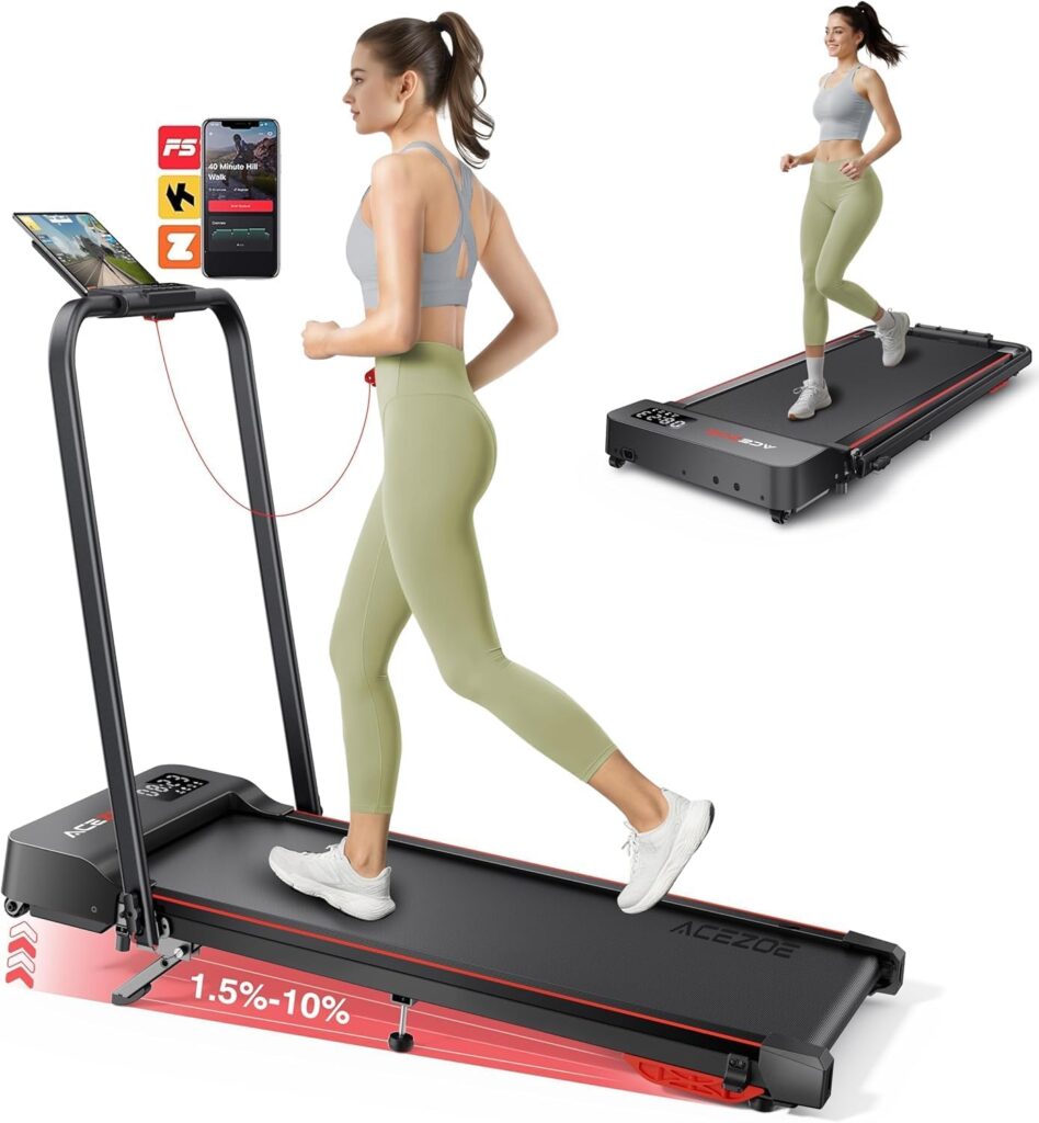6 in 1 laufband für zuhause klappbar,Walking Pad mit Steigung 10% in 3 Stufen und Griff, Treadmill für Zuhause/Büro mit LED-Anzeige, Bis 135kg Belastbar,Fernbedienung und App,Keine Installation