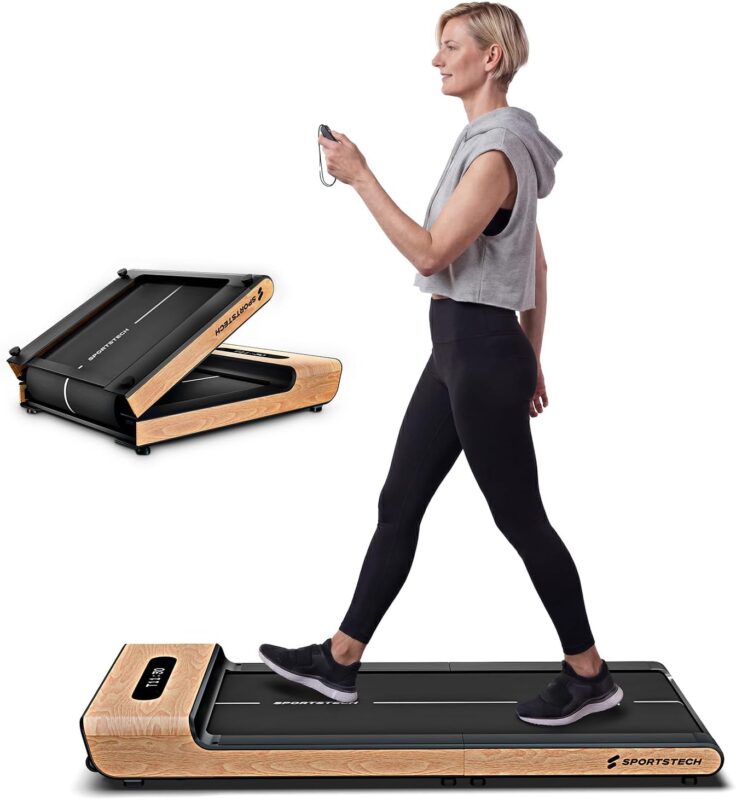 Sportstech Walking Pad Echtholz, 150kg, klappbar fürs Büro, 8 km/h, App