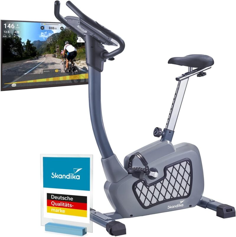 Skandika Wiry Ergometer Heimtrainer 11kg Schwungmasse 24 Trainingsprogramme 32 Widerstandsstufen Magnetbremssystem Bluetooth Kinomap App-Steuerung Transportrollen