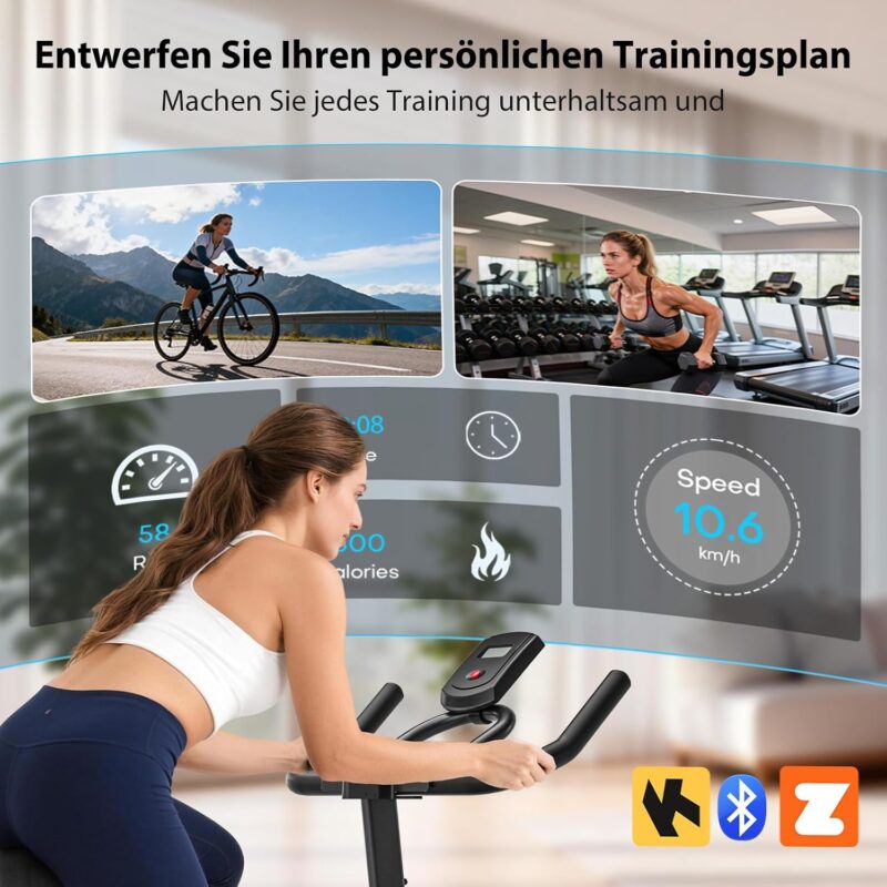 Wenoker Heimtrainer Fahrrad mit App & LCD-Display,Leises Spinning Bike