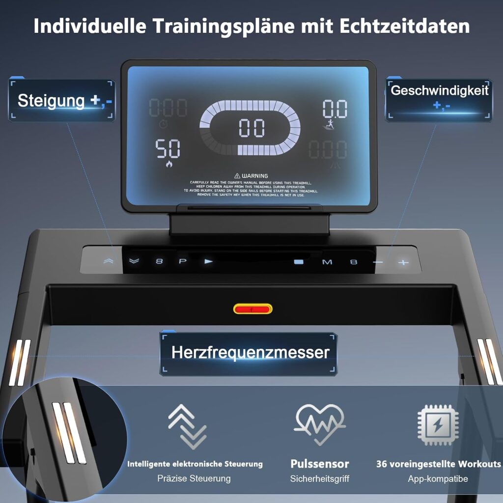 Laufband für Zuhause mit 20% Steigung, 1-20km/h, 7PS,App-kompatibles