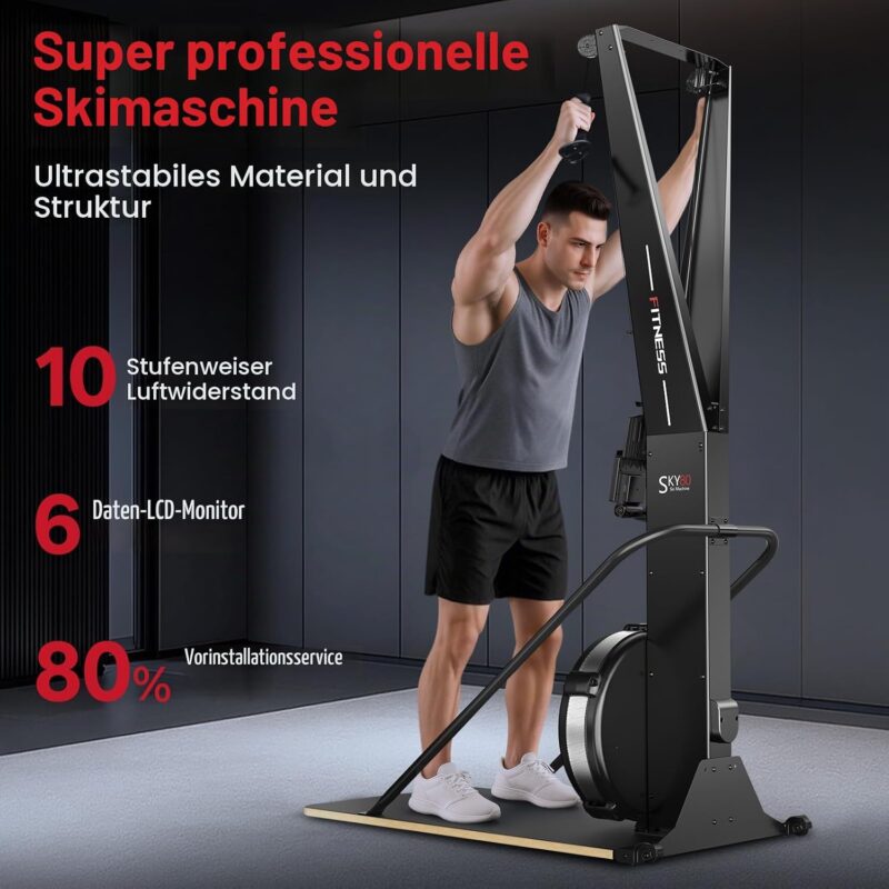 PASYOU Skilanglauftrainer mit Luftwiderstand Leises Ganzkörper-Trainingsgerät mit elektronischem Display, Ideal für intensives Heimtraining, Vielseitig einstellbar für alle Fitnesslevel