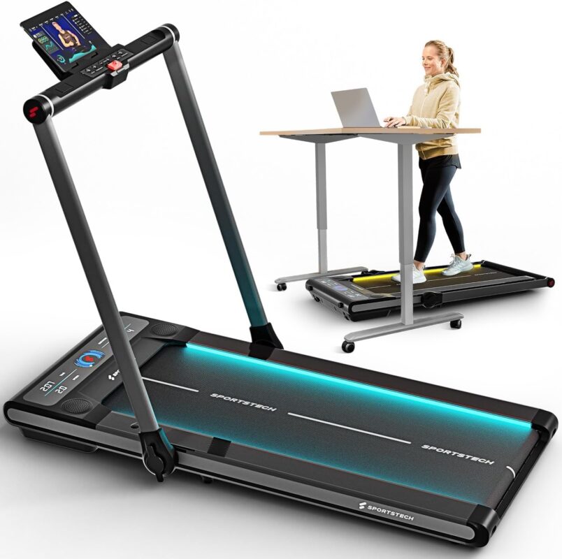 Sportstech, Laufband für Zuhause klappbar, bis 12 km/h, 7,5% Steigung | 150 kg belastbar, 2in1 Walking Pad bis 6 km/h, Laufband bis 12 km/h, LED Display, Bluetooth App, Home Office, sWalk Plus