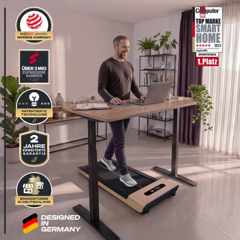 Sportstech Walking Pad Echtholz, 150kg, klappbar fürs Büro, 8 km/h, App