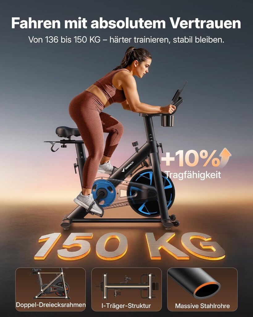 MERACH PRO Heimtrainer Fahrrad mit 8KG High-Inertia Schwungrad für Optimierte Laufruhe, Leises Magnetbremssystem, Verstärkter H-Rahmen, Stoßdämpfender Luftkissensattel, Eigene App, Bis 150KG
