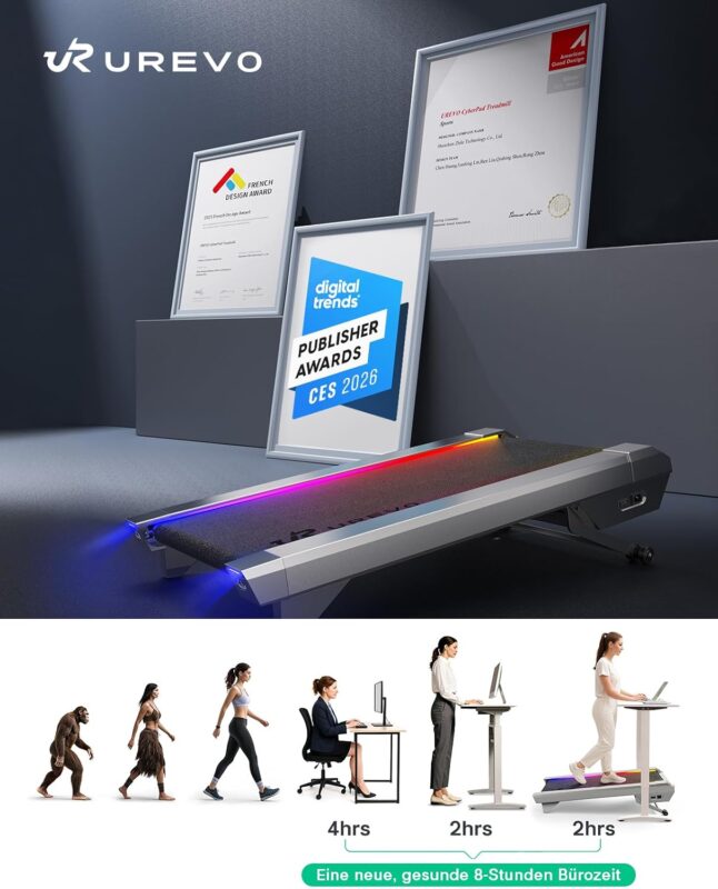 UREVO CyberPad Smart Walking Pad Laufband mit 14% automatischer Steigung
