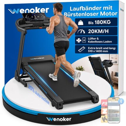 Wenoker Hochbelastbar Laufband klappbar Bürstenloser Motor 4,0-PS