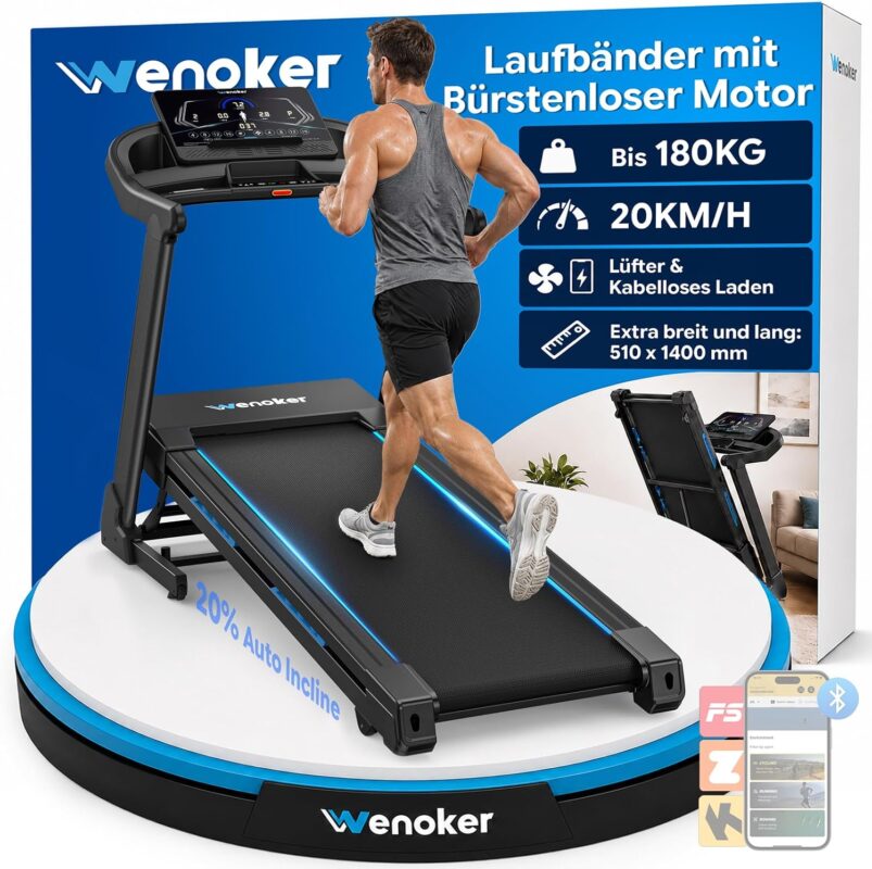 Wenoker Hochbelastbar Laufband klappbar Bürstenloser Motor 4,0-PS