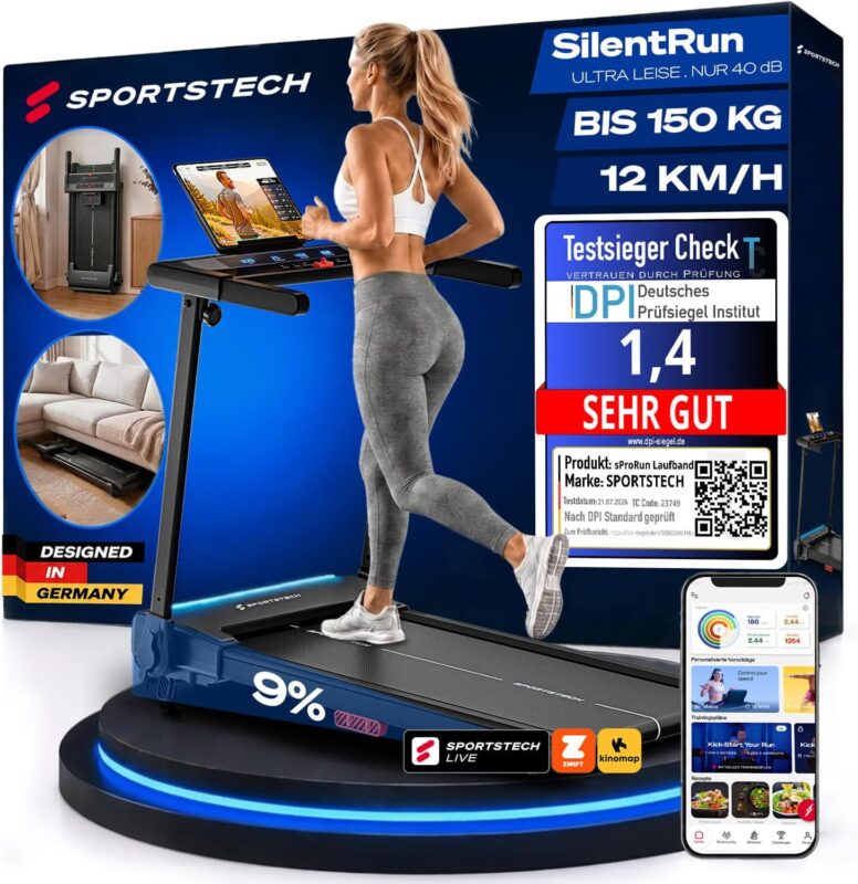 Sportstech, Laufband für Zuhause klappbar, bis 12 km/h, 9% Steigung