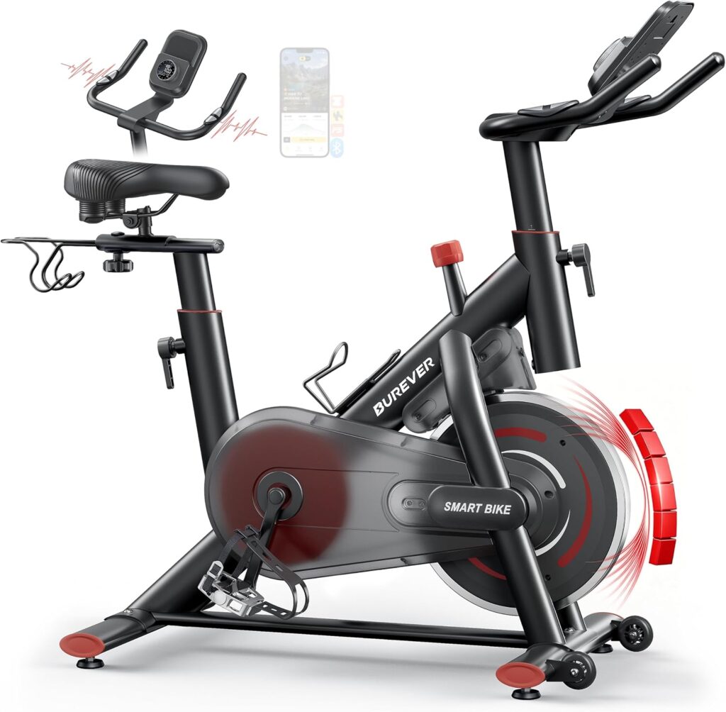 Heimtrainer Fahrrad mit App, Touch-Drehregler Ergometer, Hometrainer Fahrrad mit Flüsterleise, Spinning Bike Indoor mit Verstellbarem Widerstand, 15KG Schwungrad, Bis 170KG