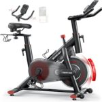 Heimtrainer Fahrrad mit App, Touch-Drehregler Ergometer, Hometrainer Fahrrad mit Flüsterleise, Spinning Bike Indoor mit Verstellbarem Widerstand, 15KG Schwungrad, Bis 170KG