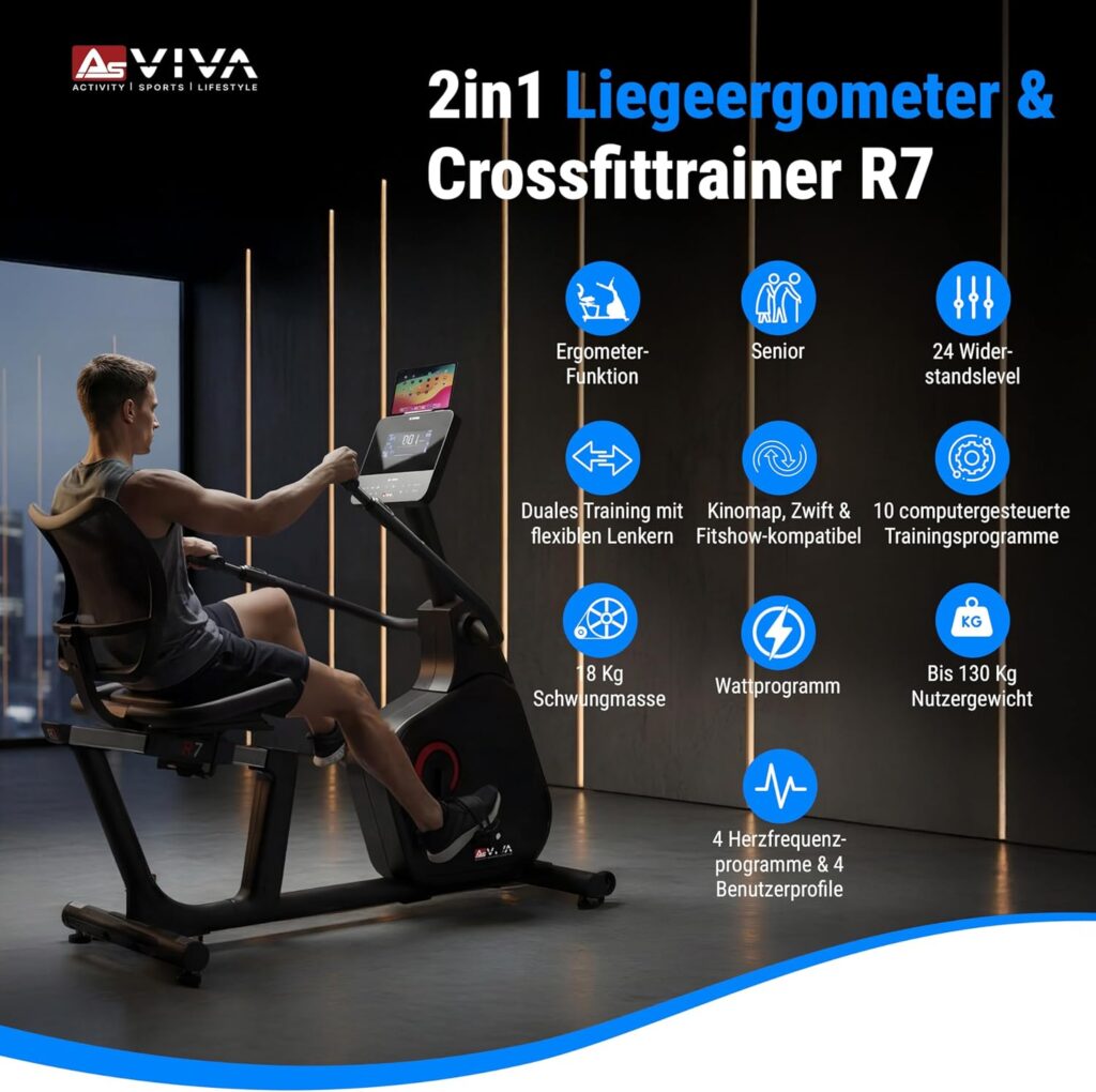 AsVIVA R7 2in1 Liegeergometer, Ganzkörper Heimtrainer, Magnetbremse